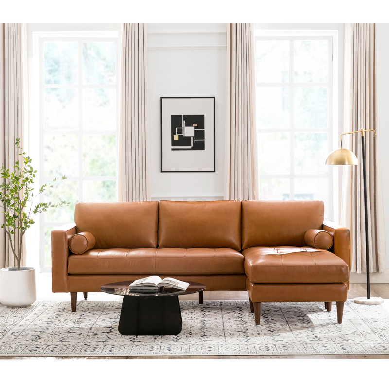 Corrigan Studio® Bickford 101" Wide Genuine Leather Reversible Sofa & Chaise & Reviews Wayfair
